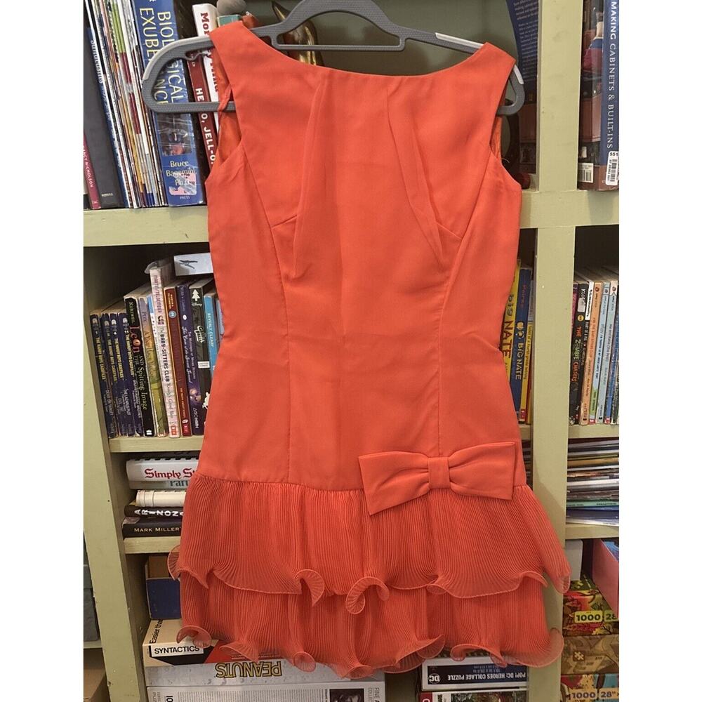 VTG 1960's retro mini tiered cocktail dress Bewitched Peach Flounce Small Mini